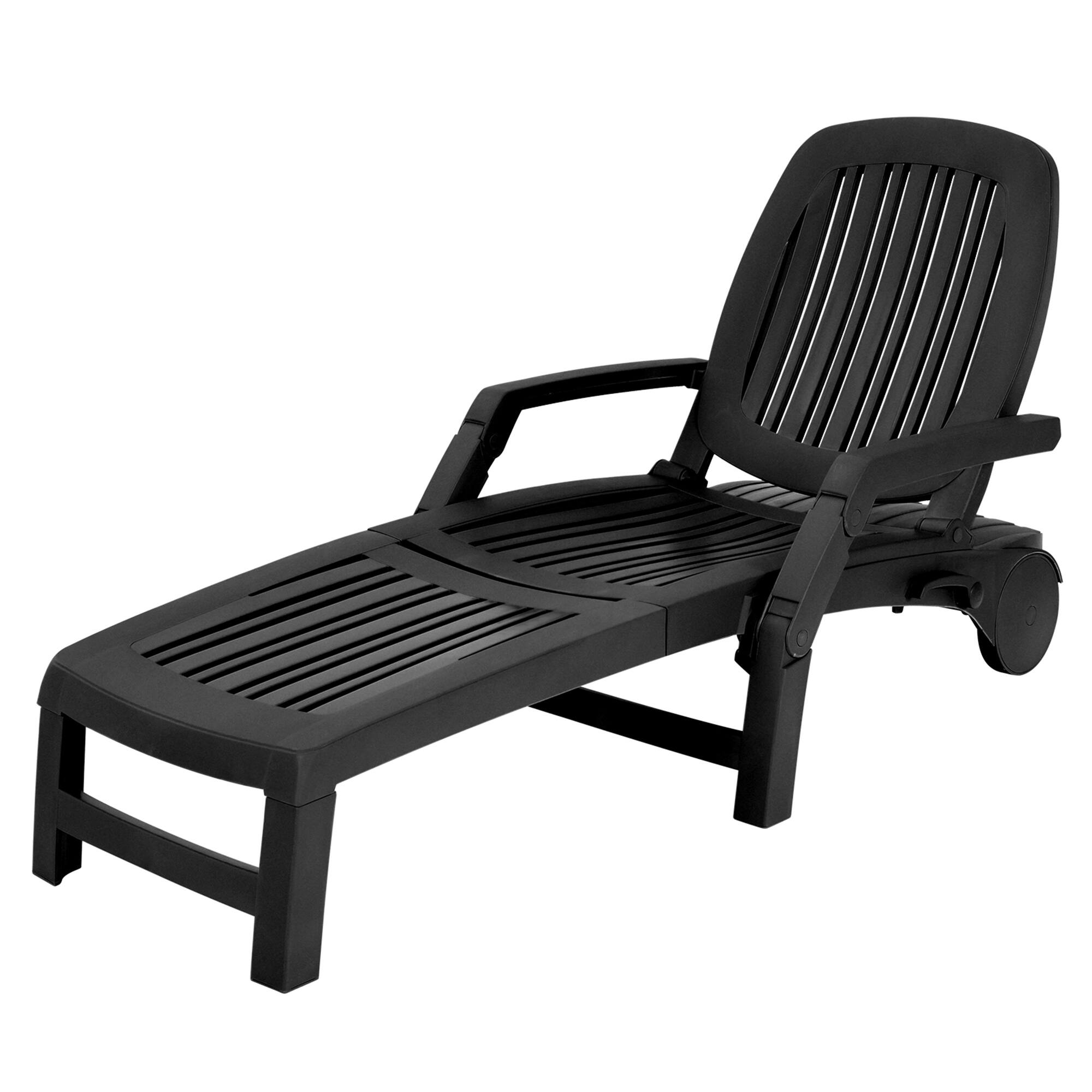 Alt View 1. Gymax - Gymax Patio Adjustable Chaise Lounge Chair Folding Sun Lounger Recliner w/ Wheels Black - Black.