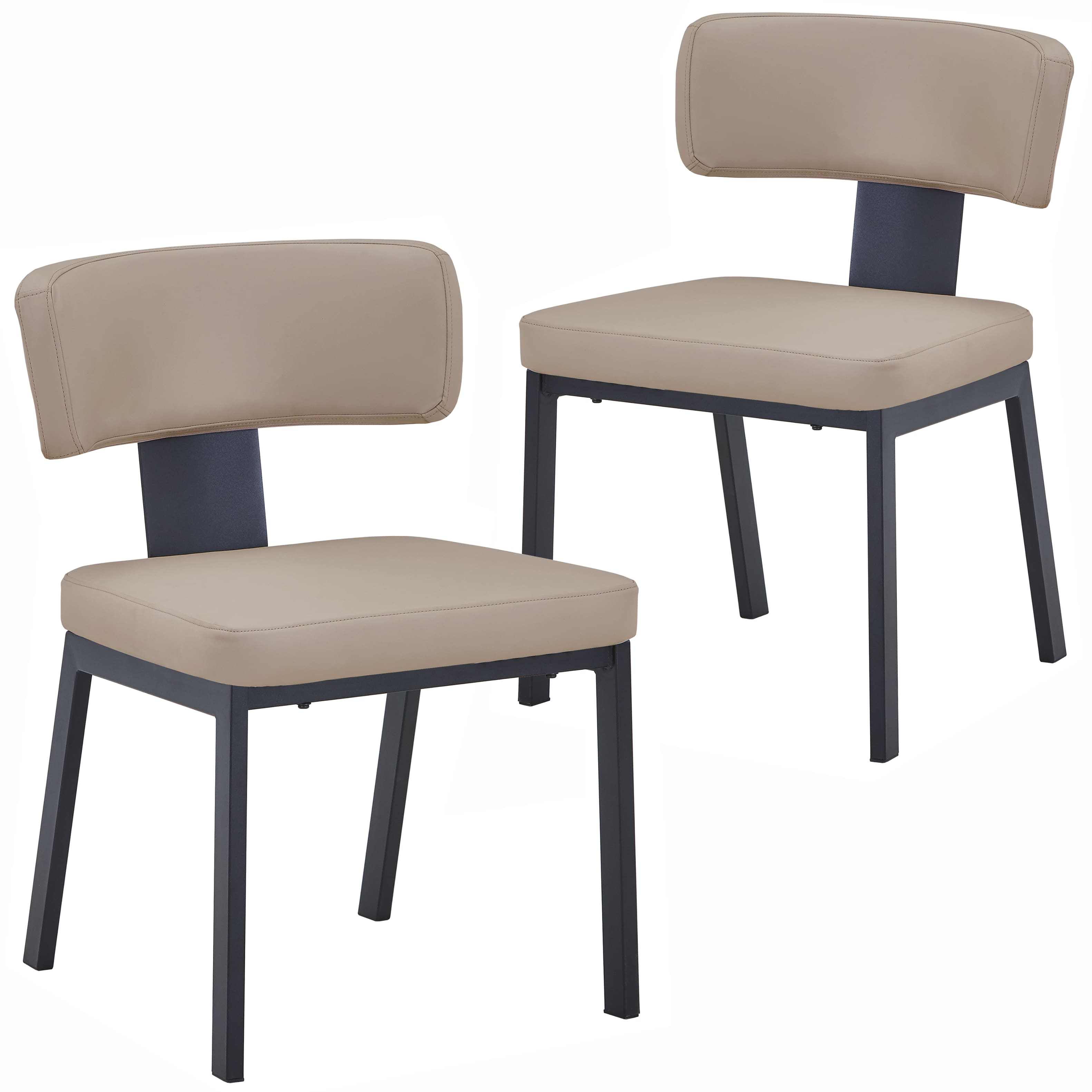 LeisureMod - Teres 2-PCS Modern Curved Leather Dining Chair with Steel Legs & Signature Metal Accent Band, Poplar Wood Core - Light Taupe price history on PriceWatchPro