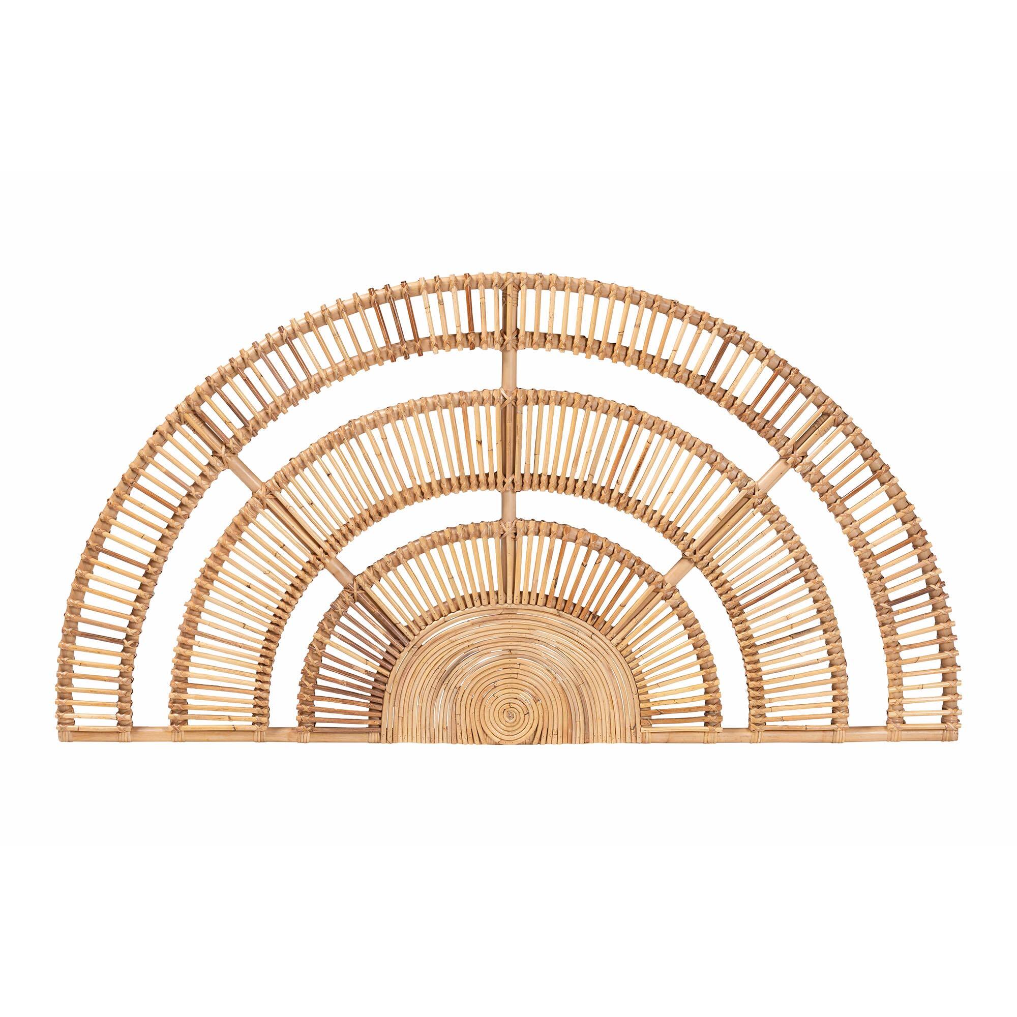 Angle. bali & pari - Luna Natural Rattan Headboard - Handwoven Wicker Wall-Mount Headboard in Half-Moon Shape, Coastal Boho Bedroom, Queen - Natural Brown.