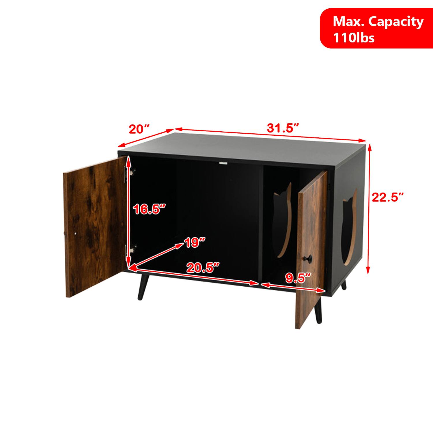 Max. Capacity 110lbs  
20" 31.5" 16.5" 22.5" 19" 20.5" 9.5"