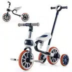 Front. Costway - Costway 4 in 1 Kids Tricycles with Push Handle & Training Wheels Baby Balance Bike - Navy.