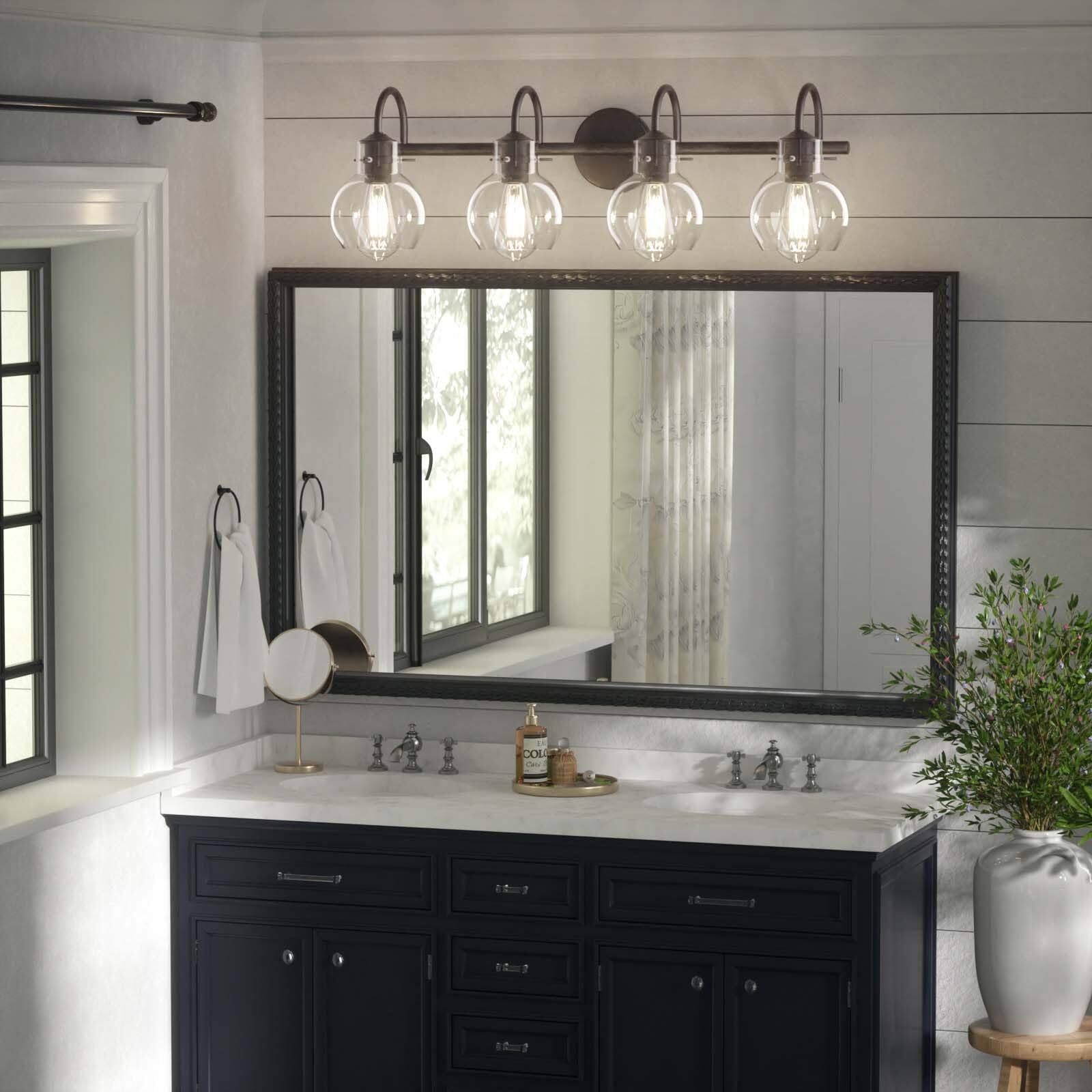 Angle. PAIHOME - Bathroom Vanity Lighting Fixtures, 24" Modern Vanity Lights Over Mirror with Globe Glass Shade E26 Base Wall Sconce - Black.