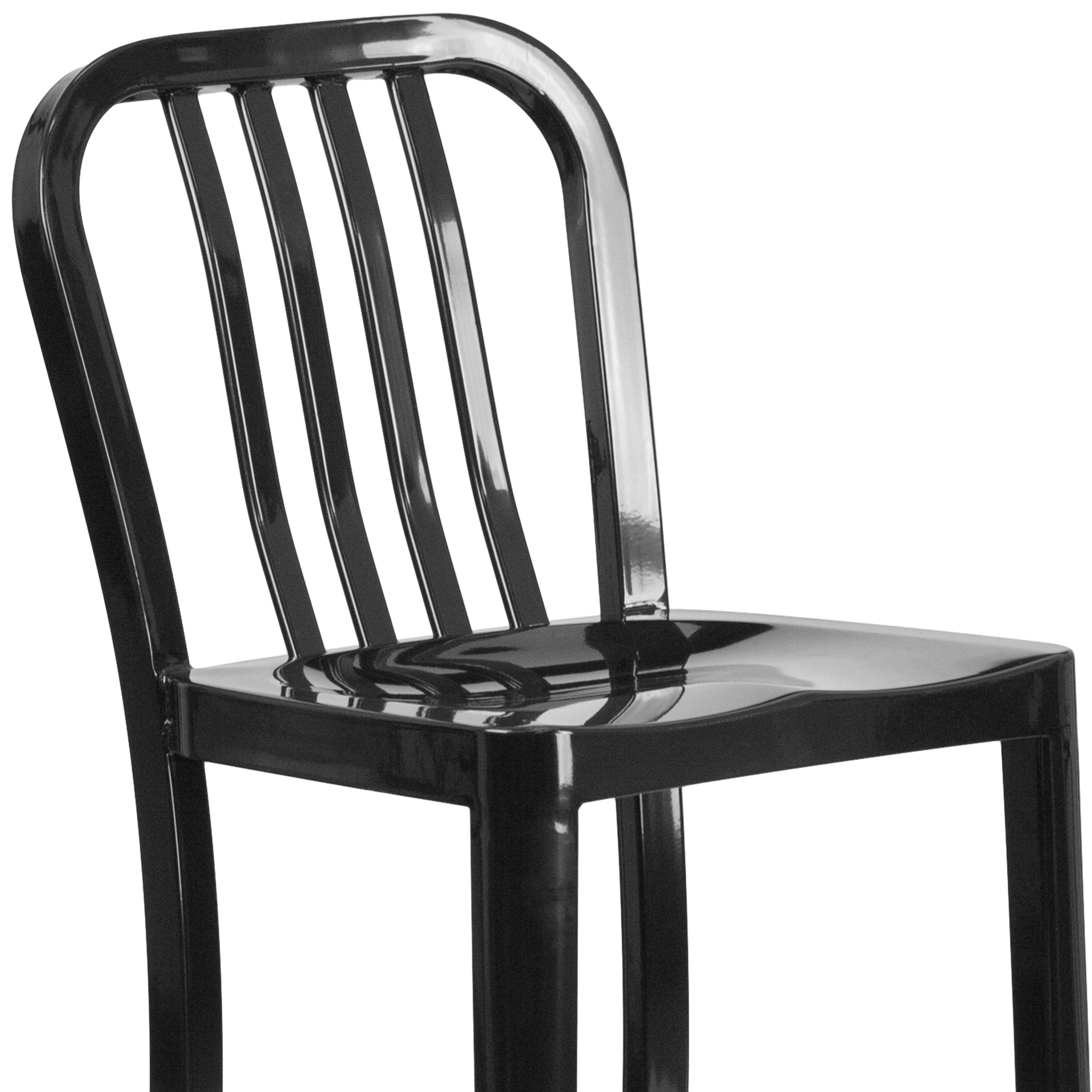 Alt View 9. Emma + Oliver - Commercial Grade 30"H Colorful Metal Indoor-Outdoor Vertical Slat Back Barstool - Black.