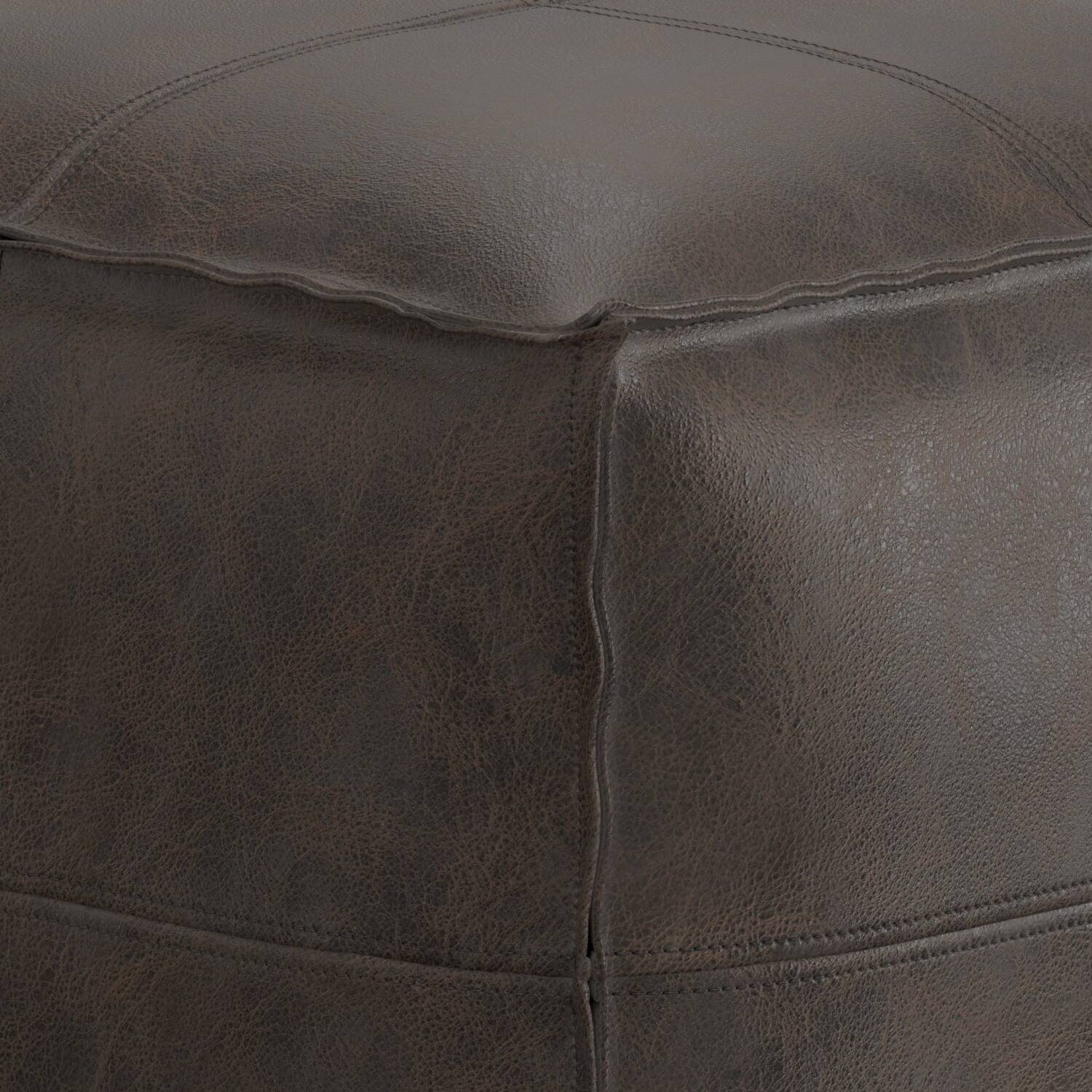 Alt View 2. Simpli Home - Simpli Home Sheffield 18 inch Wide Square Pouf in Distressed Dark Brown Genuine Leather - Distressed Dark Brown.