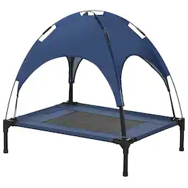 Pawhut - Elevated Portable Dog Cot Pet Bed with UV Protection Canopy Shade, 30 inch - Blue