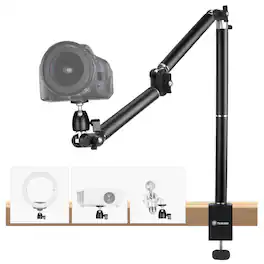 TARION - Camera Desk Mount Stand: Articulated Overhead Arm with Gear Joints for DSLR, Projector Webcam - TKA01-L Upgraded