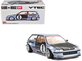 Honda Civic (EF) "Kaido Roulette V1" Hood & Doors Jun Imai 1/64 Diecast Model Mini GT - Blue Metallic Carbon