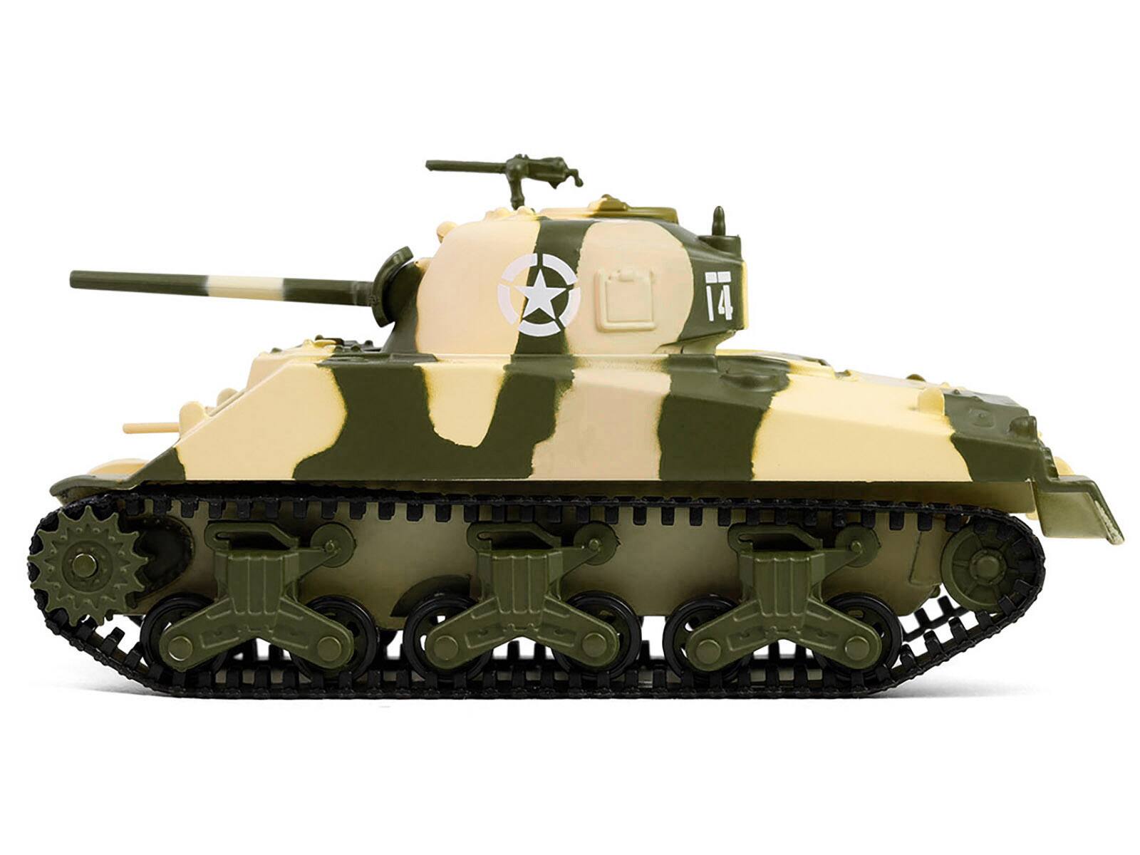 Angle. Greenlight - 1944 M4 Sherman Tank "US Army 756th Tank Battalion 5th Army C Company Cassino Italy" Camouflage "Battalion 64" 1/64 - Green.