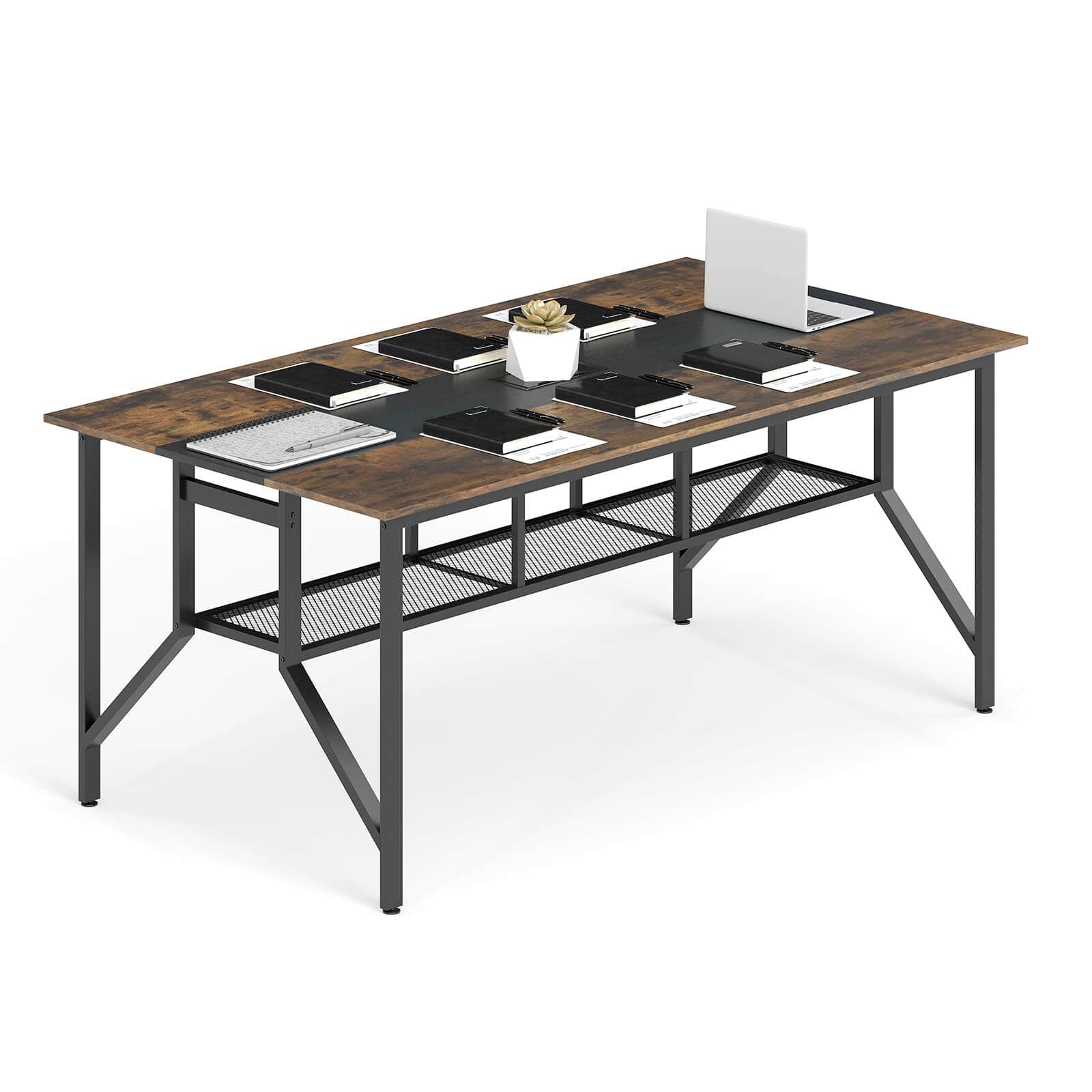 Costway - 1 PCS 6 FT Conference Table with Cable Grommet & Storage Shelf for Meeting Room Office - Black,Rustic Brown