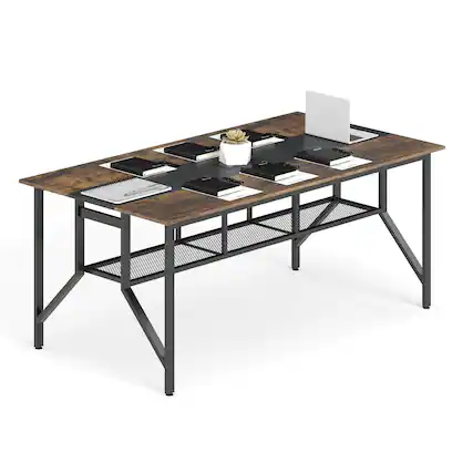 Front. Costway - Costway 1 PCS 6 FT Conference Table with Cable Grommet & Storage Shelf for Meeting Room Office - Black,Rustic Brown.