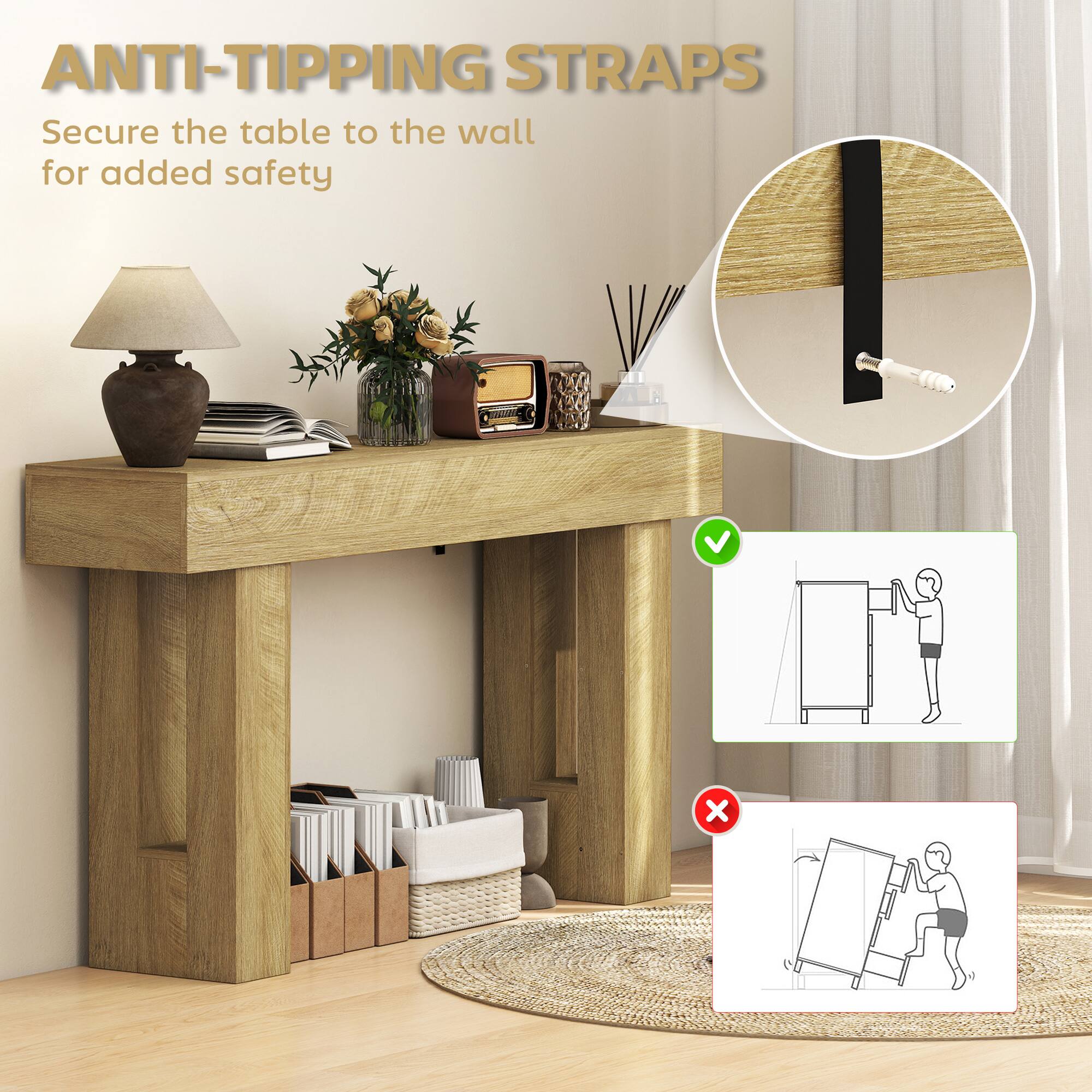 ANTI-TIPPING STRAPS  
Secure the table to the wall for added safety