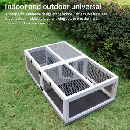 Indoor and outdoor universal
The top grid ventilation design of the indoor view ensures fresh and breathable air inside the cage, allowing pets to breathe more freely in the two room space.