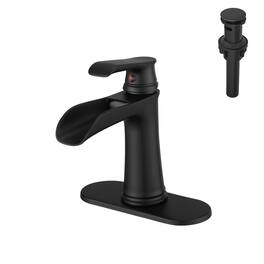 Boyel Living - Single Handle Single Hole Bathroom Faucet with Deck Plate Pop Up Drain and Water Supply Hoses - Matte Black