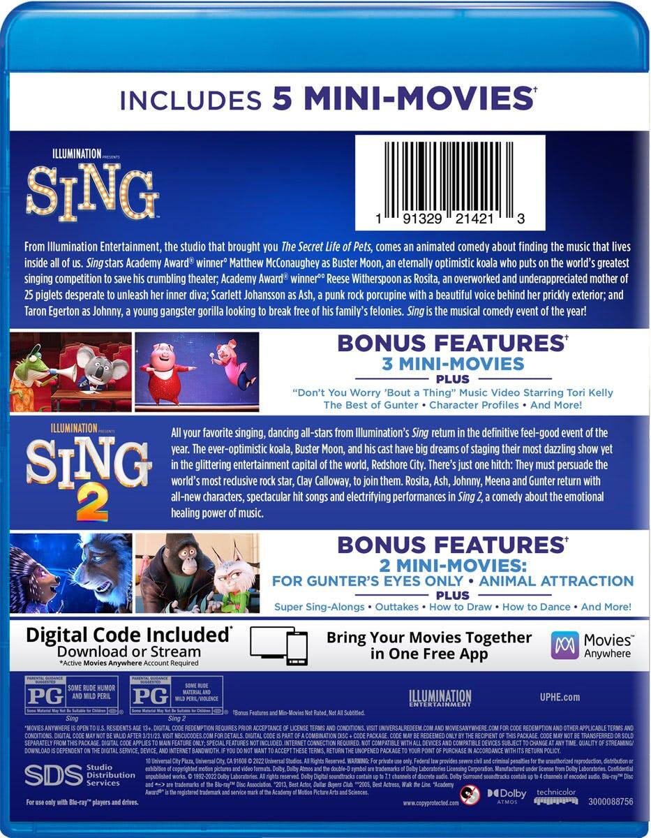 Back. Sing/Sing 2 (with Digital Download) [Blu-ray].