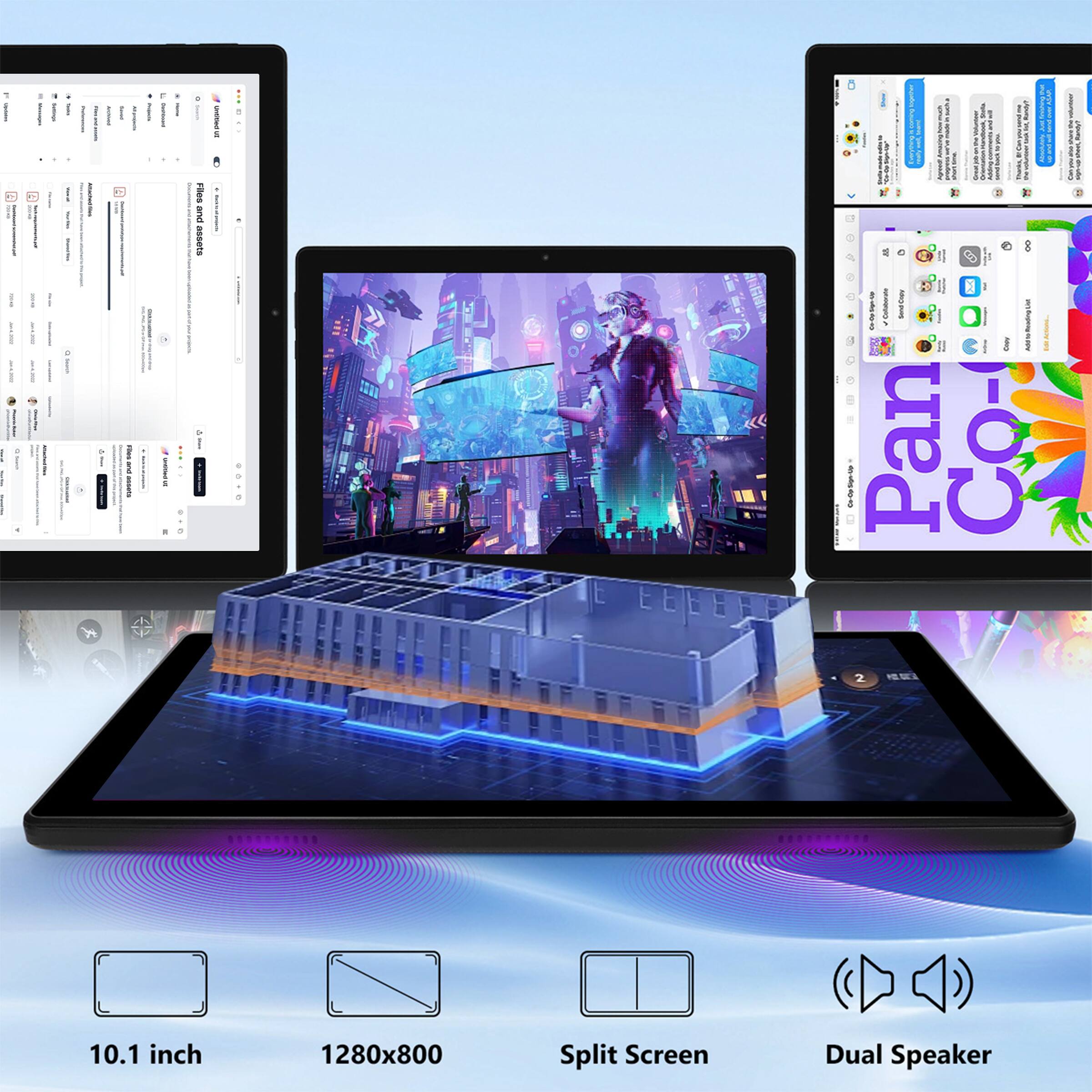 - Pan 2
- 10.1 inch
- 1280x800
- Split Screen
- Dual Speaker