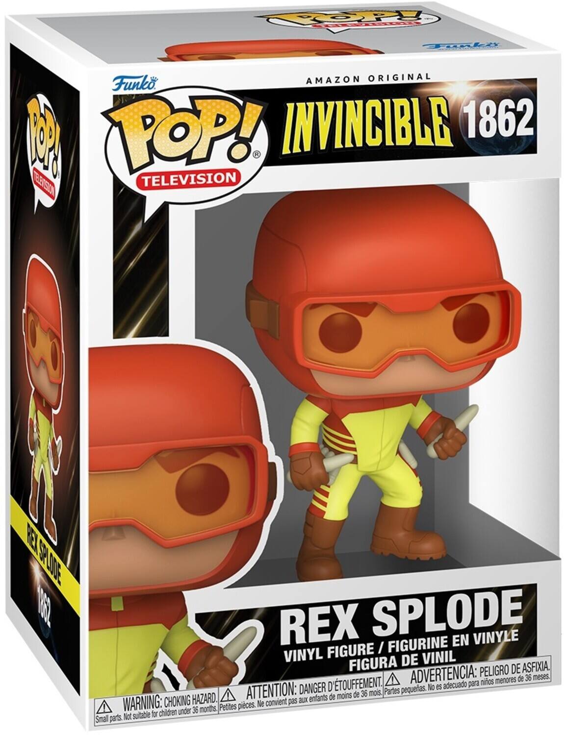 Funko POP! Television  
AMAZON ORIGINAL  
INVINCIBLE 1862  
REX SPLODE  

VINYL FIGURE / FIGURINE EN VINYLE / FIGURA DE VINIL  

WARNING: CHOKING HAZARD. Small parts. Not suitable for children under 36 months.  
ADVERTENCIA: PELO D'ASFIXIA. Peligro de asfixia. No es adecuado para niños menores de 36 meses.  
ATTENTION: DANGER D'ÉTOUFFEMENT. Petites pièces. Ne convient pas aux enfants de moins de 36 mois.