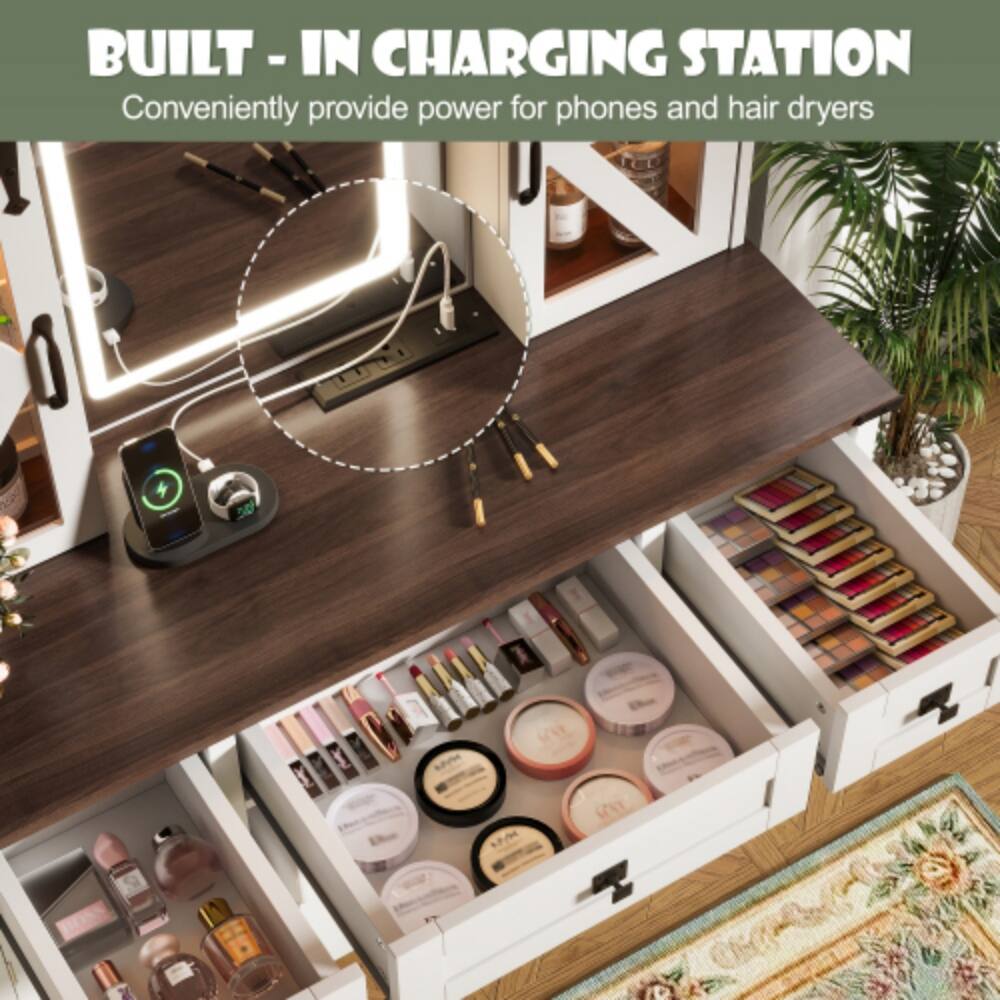 BUILT-IN CHARGING STATION  
Conveniently provide power for phones and hair dryers