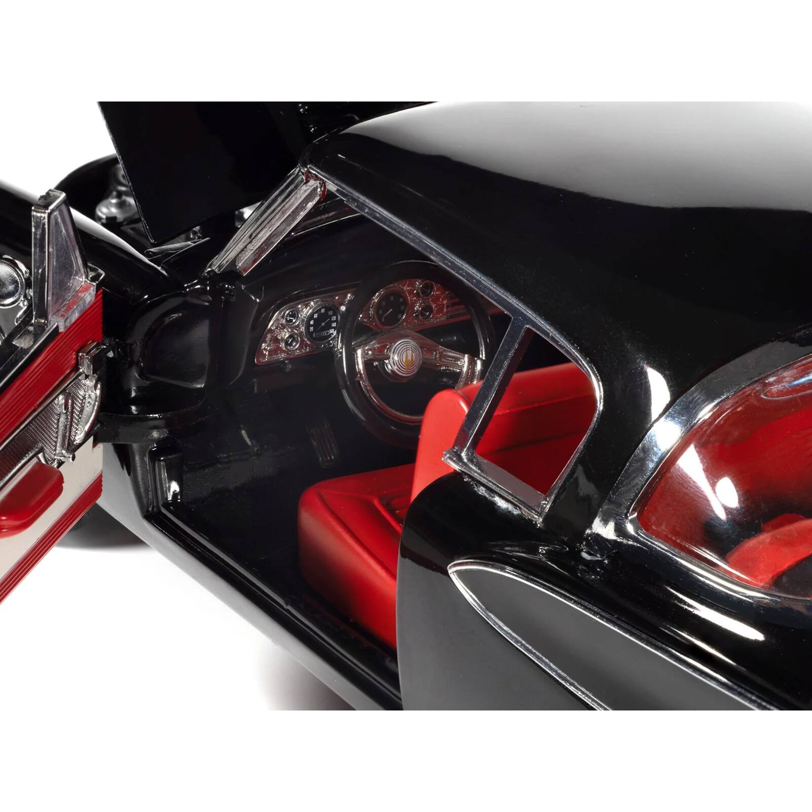 Alt View 3. Autoworld - 1957 Studebaker Golden Hawk Midnight Black with Red Interior 1/18 Diecast Model by Auto World.