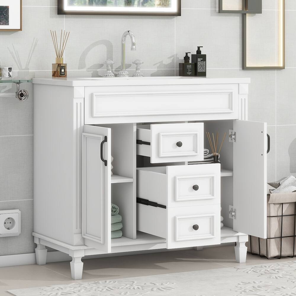 Alt View 2. Loheer - Loheer 36 Inch Bathroom Vanity with Sink, Modern Storage Cabinet with 2 Soft Closing Doors, White - White.
