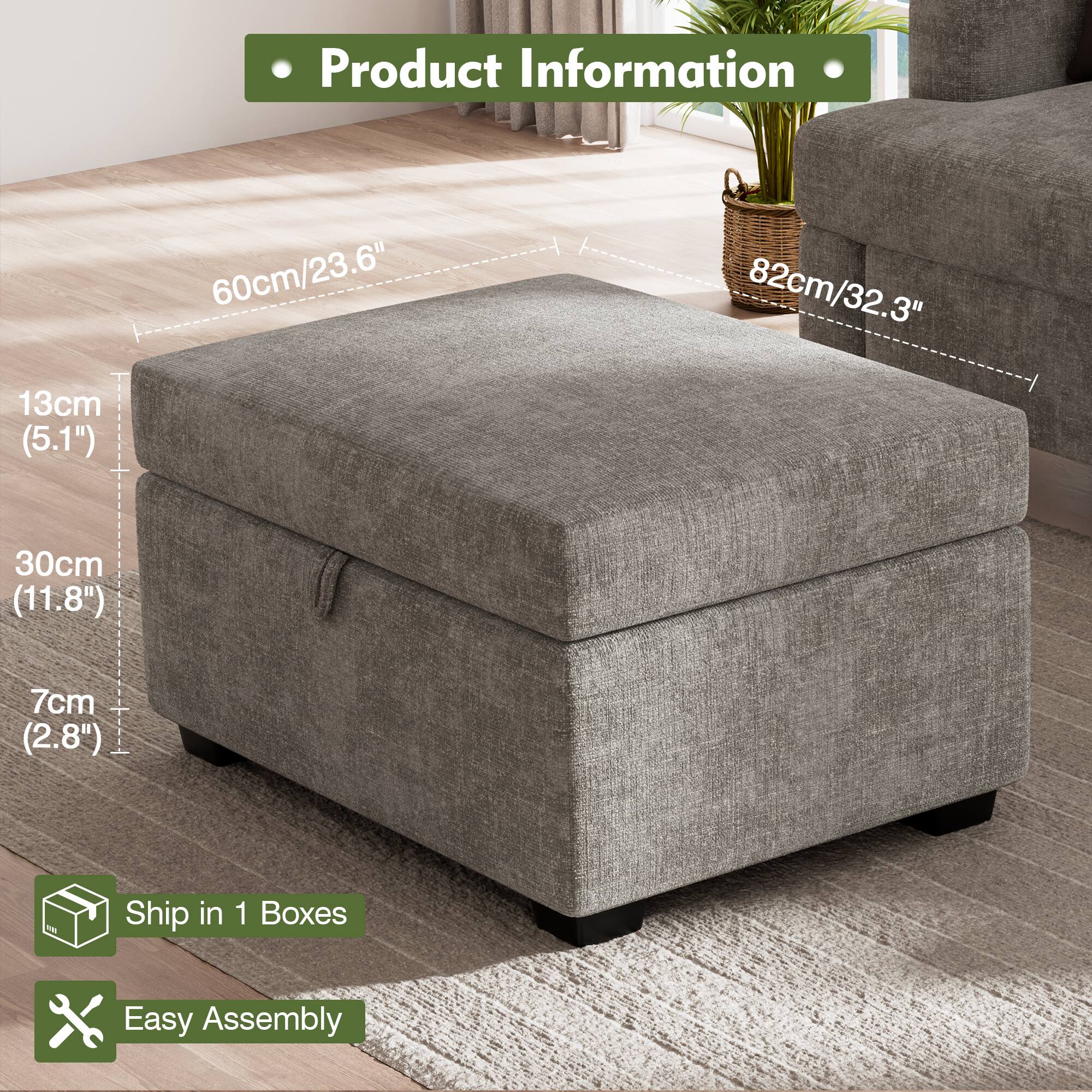 Product Information: 60cm/23.6", 82cm/32.3", 13cm (5.1"), 30cm (11.8"), 7cm (2.8")
Ship in 1 Boxes
Easy Assembly