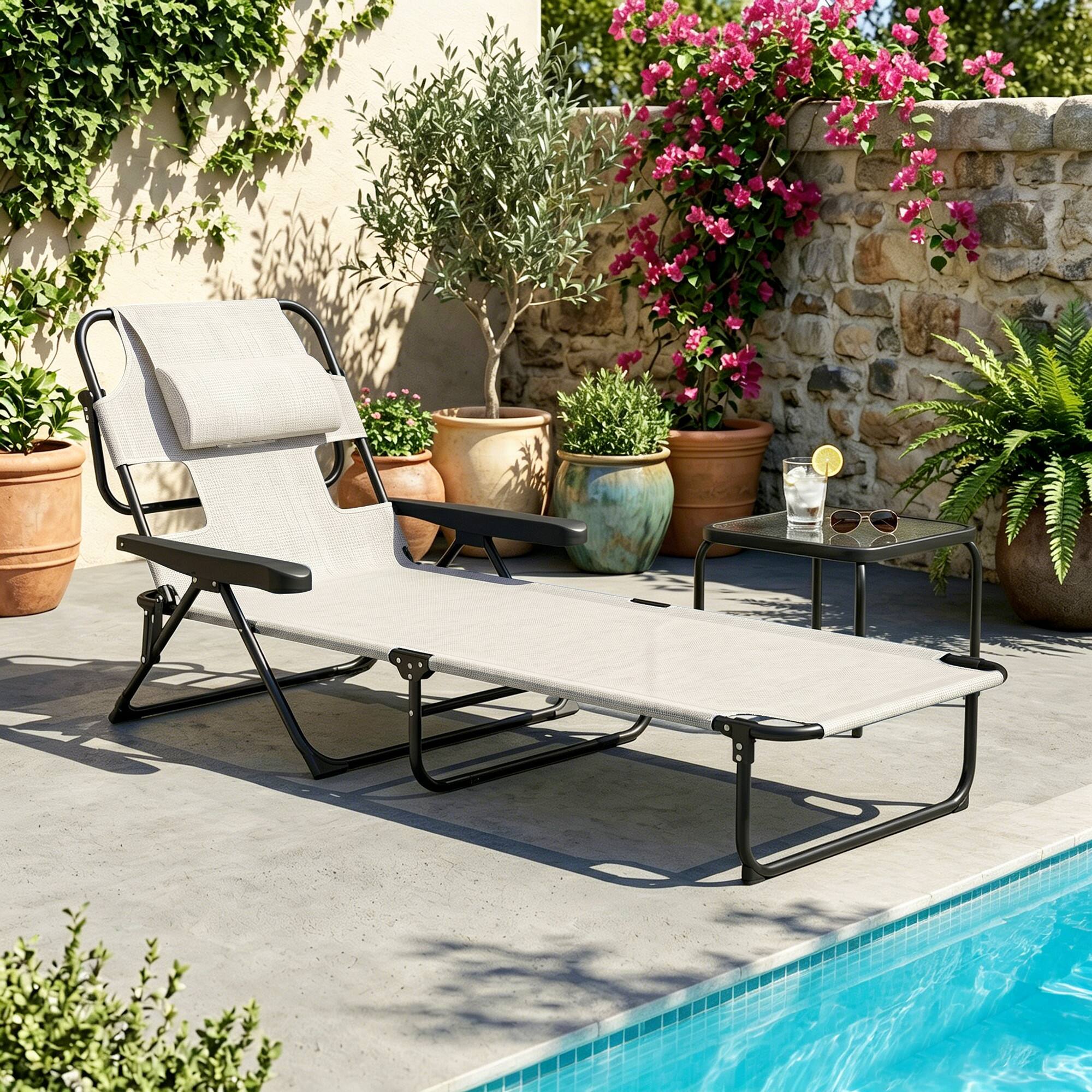 Alt View 1. Outsunny - Lounge Chair w/ Reclining Back - Cream White.