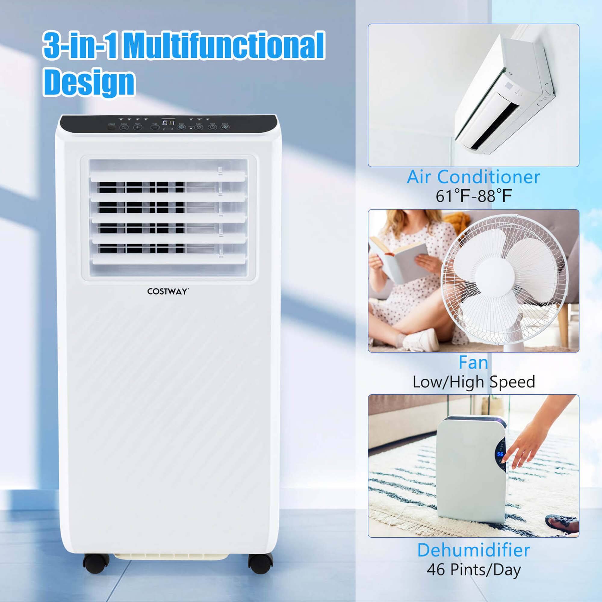 3-in-1 Multifunctional Design C Air Conditioner 61 61F-88F COSTWAY Fan Low/High Speed Dehumidifier 46 Pints/Day