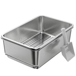 Pawhut - Steel Litter Box, XL Sifting Cat Litter Box for Medium, Large Cat, Non-Sticky, Odour Free - Silver