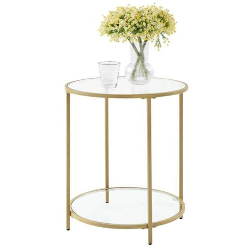 Back. SlickBlue - Modern Round Metal End Table with Glass Top and Bottom Shelf - Gold, Clear.