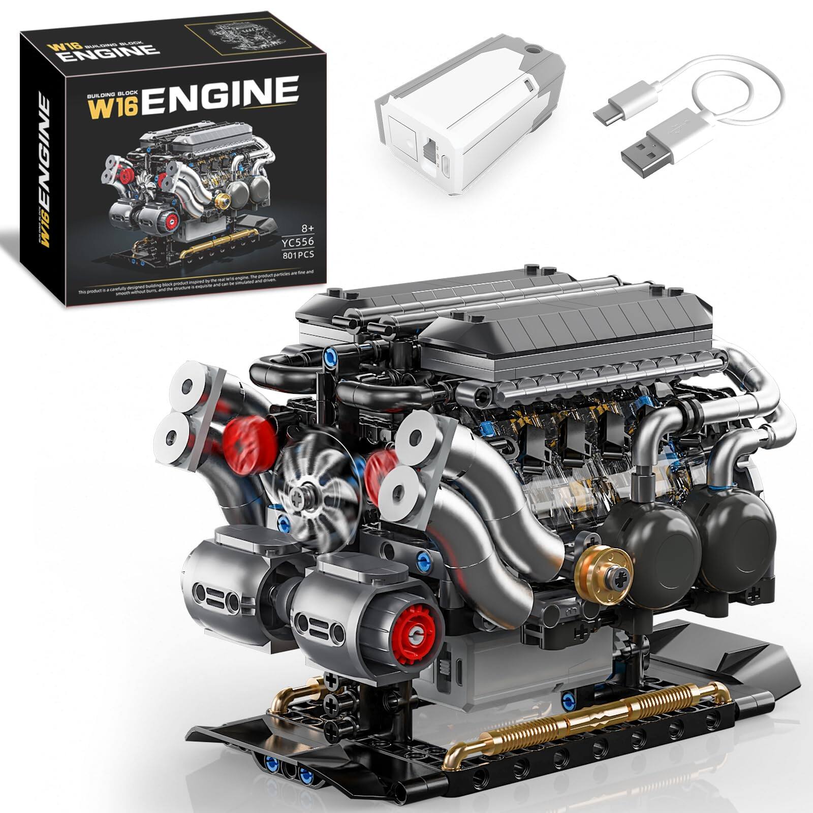 EZTW1 - V8 Engine Building Kit For Adults Build Your Own Moc Mini Model Display Compatible With Car Set Stem Project Teens - W16 Engine