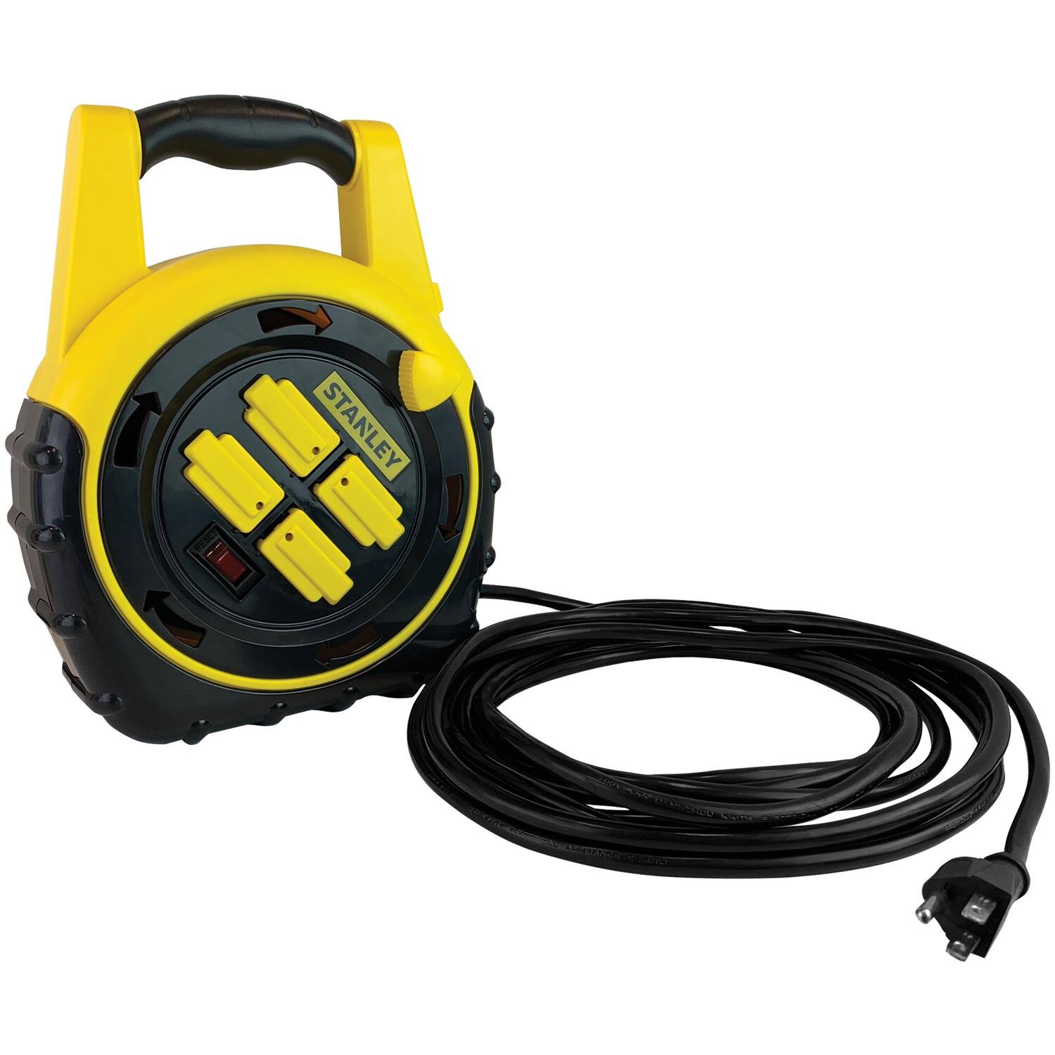 Angle. Stanley - Stanley 33959 Shopmax Power Hub Cord Reel, 4 Outlets, 20-ft. Cord, 33959 - yellow.
