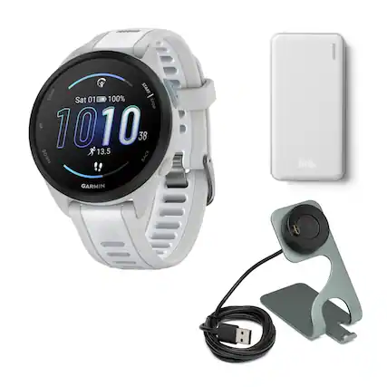Sure, here is the corrected and grouped text:
- **Watch Display:**
- Sat 01
- 100%
- 10:10
- 38
- 13.5
- GEARMIN
- **Power Bank:**
- 10000mAh
- **Text on the Watch:**
- START / STOP
- UP
- DOWN
- BACK
- **Text on the Power Bank:**
- 10000mAh
