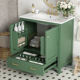 JUJABU - 30" Bathroom Vanity with Ceramic Sink and Drawer - Green