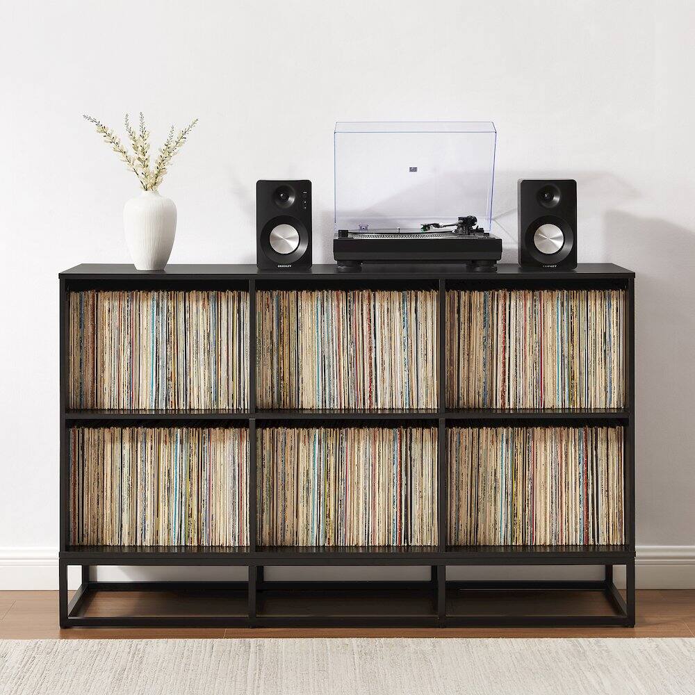Alt View 9. Crosley Furniture - Enzo 6 Cube Record Player Stand With Vinyl Storage - Black.