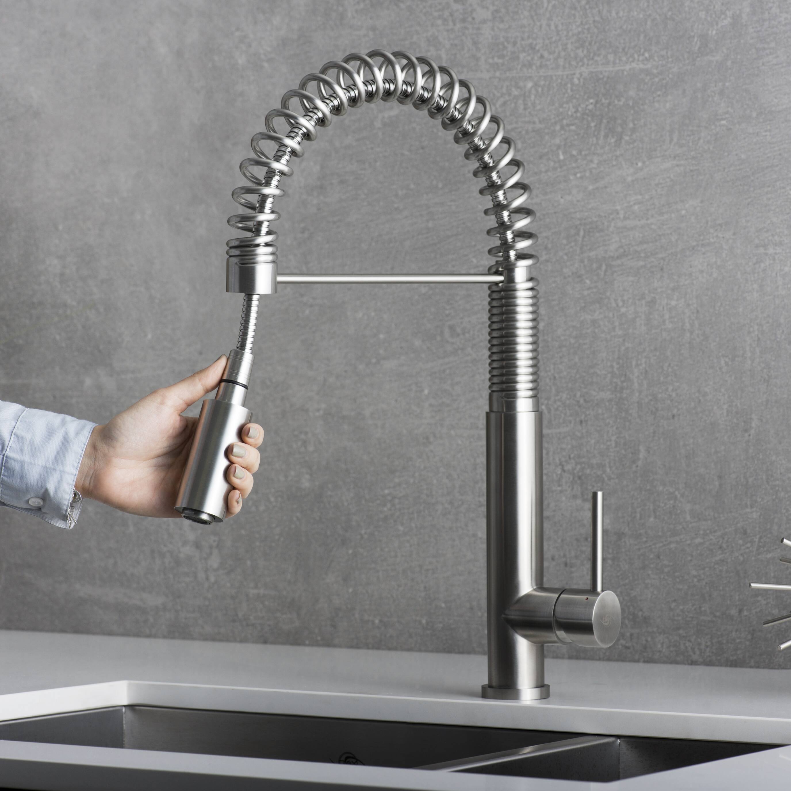 Alt View 6. Siljoy - DAX Single Handle Pull Down Kitchen Faucet Brushed Finish - Steel Gray.