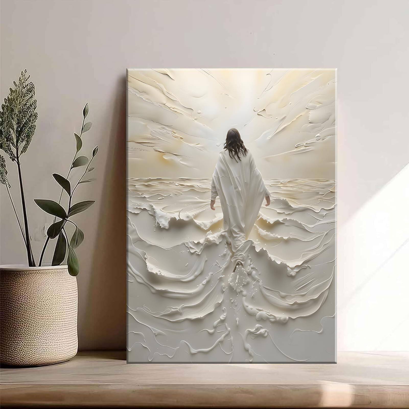 Alt View 2. Hirose Alice - Abstract Jesus Walking on Water Canvas Wall Art Christian Spiritual Wall Decor Pictures Divine Light Modern - Abstract Jesus 24"L x 16"W.