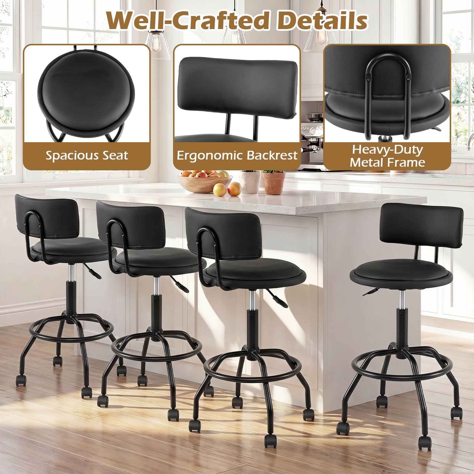 Well-Crafted Details  
Spacious Seat  
Ergonomic Backrest  
Heavy-Duty Metal Frame