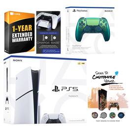 Playstation 5 Slim Disc with Extra Controller, Charging Dock and MightySkins Decal Voucher + 1 Year - PlayStation 5