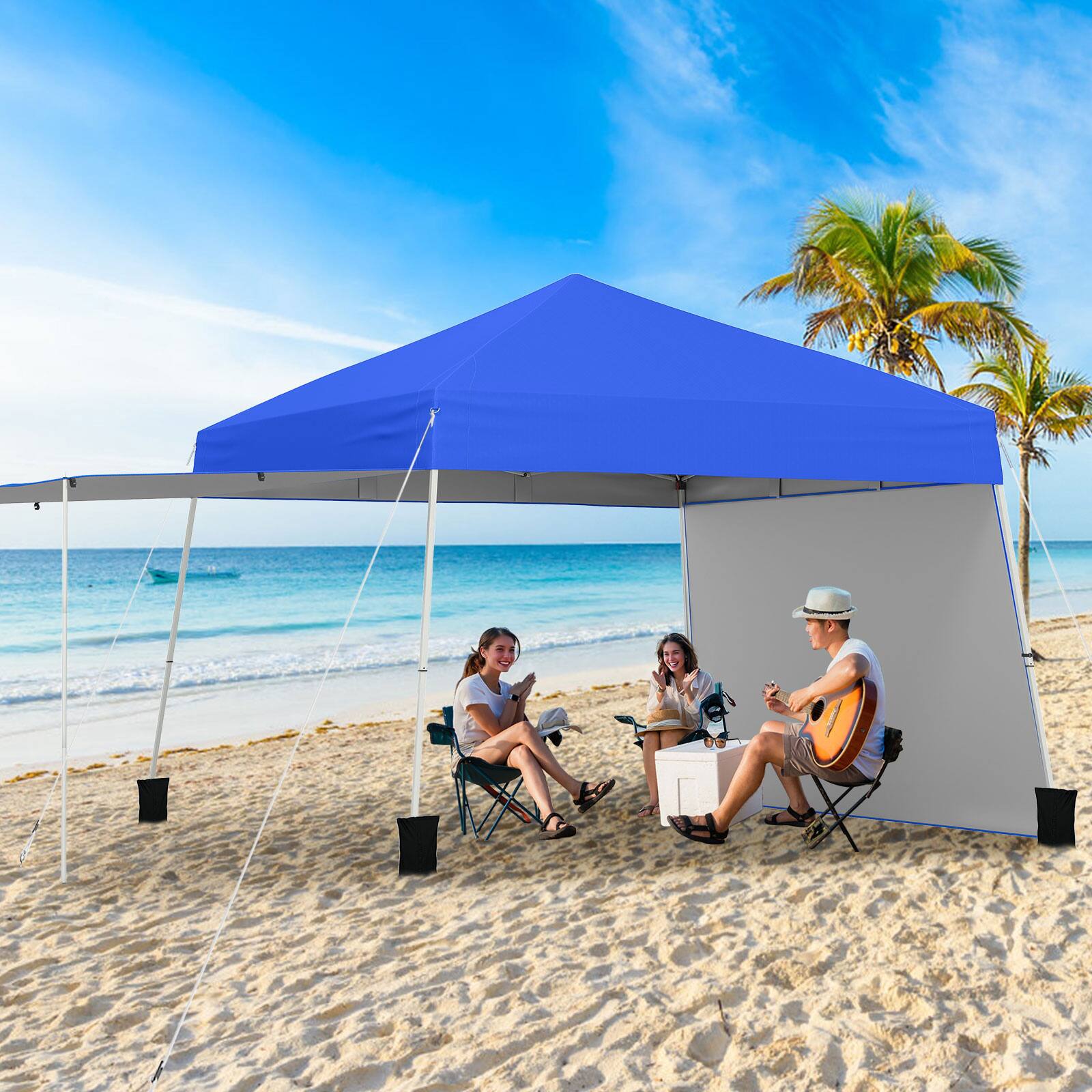 Alt View 1. Gymax - Gymax 14 X 9.2 FT Pop up Canopy Tent w/ 2 Convertible Sidewalls to Awning & Stakes Blue - Natural.
