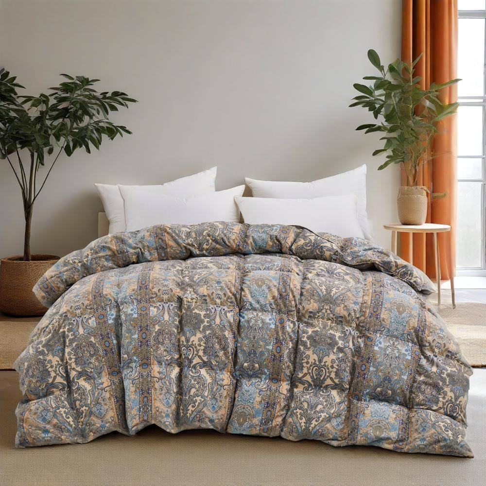 Angle. Peace Nest - Peace Nest All Season Paisley Floral Goose Feather Fiber Comforter Duvet Vintage Style, Baroque Floral, Full/Queen - Baroque Floral.