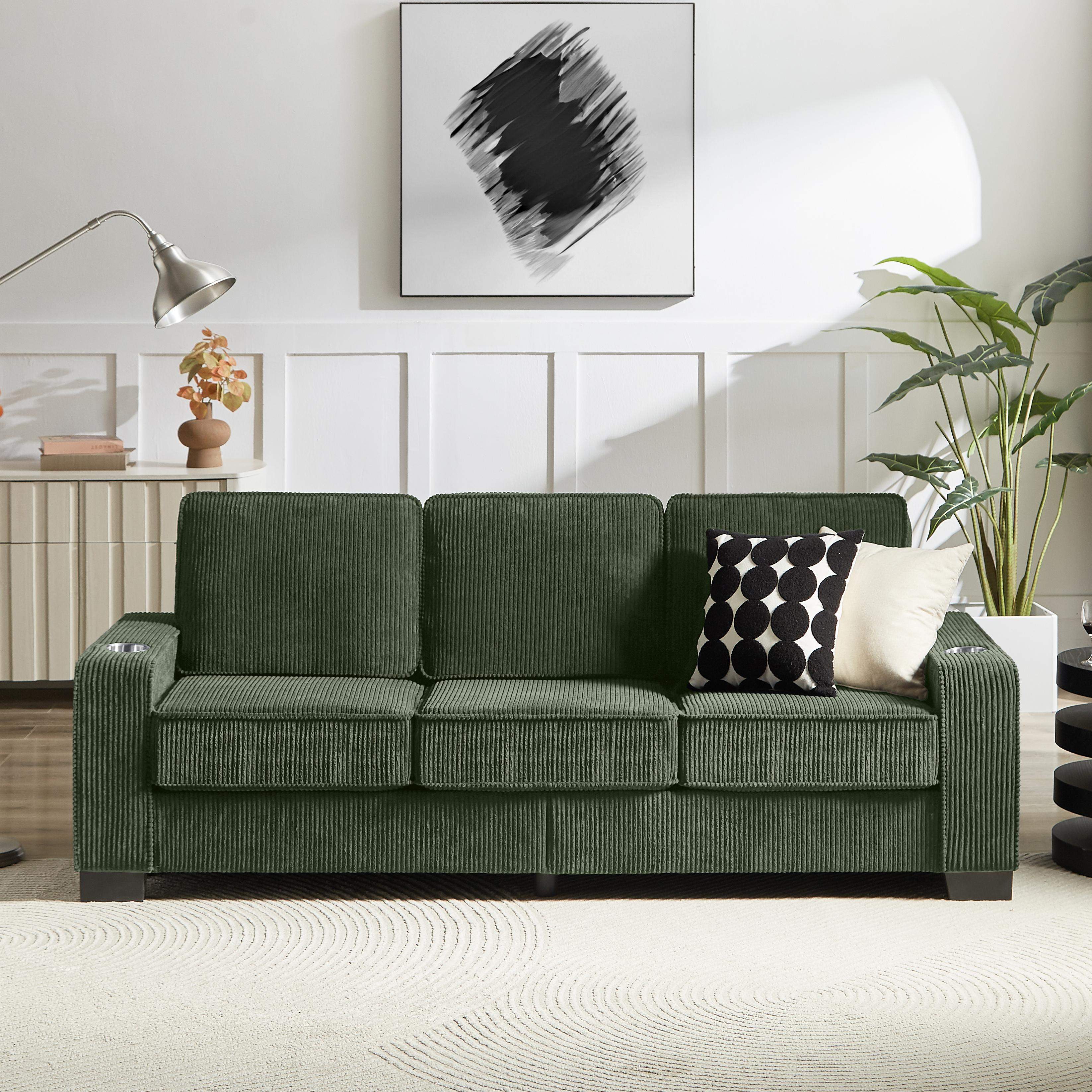 Roomtec - 83.86 inch Corduroy Fabric sofaModern Compressed Couch3Seater Sofa Furniture for Living RoomBedroomoffice Green - Green
