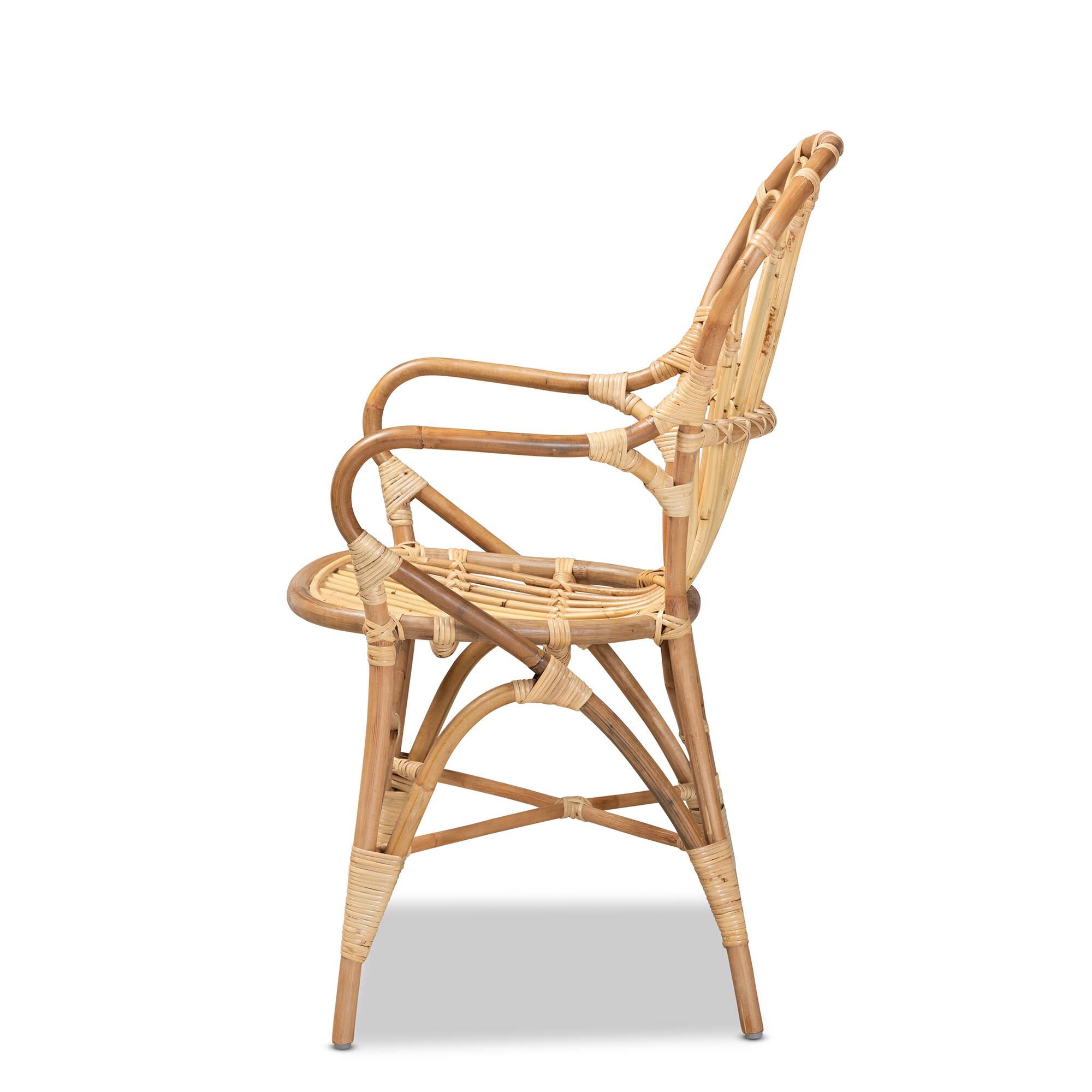 Left. bali & pari - Sheraton Modern and Contemporary Natural Finished Rattan Dining Chair - Natural.