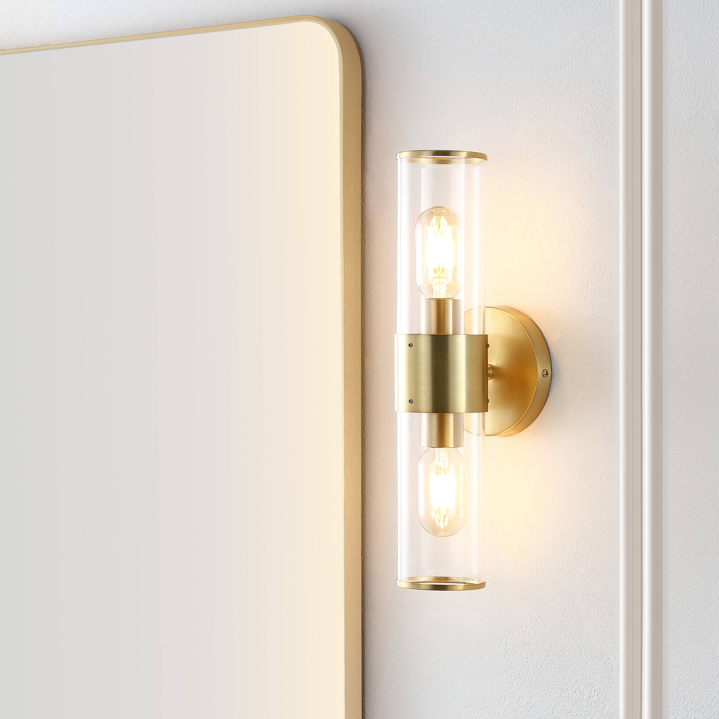 Alt View 1. Jonathan Y - Quinn 15.5" 2-Light Mid-Century Modern Iron/Acrylic LED Sconce, Brass Gold/Clear - Brass Gold/Clear.