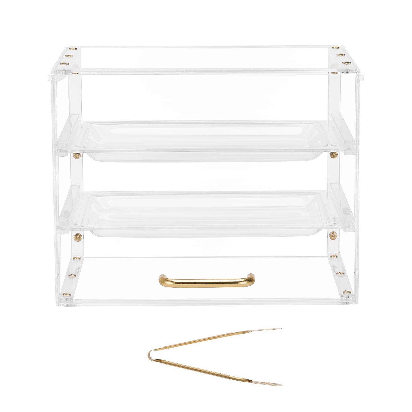 Alt View 5. VEVOR - Bakery Display Case, 3-Tier Commercial Countertop Pastry Display Case, Clear Acrylic Bread Box for Kitchen - Gold.