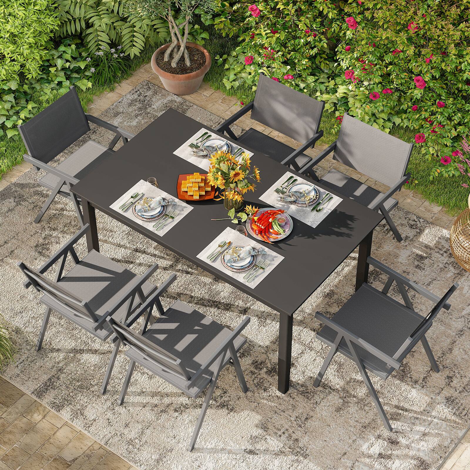 Alt View 8. Gymax - Gymax Patio Chairs Set of 2 w/Breathable Fabric Seat & Tilt Backrest Comfy Armrest - Gray.