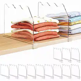 Wikistore - Shelf Dividers for Closet, Clear Dividers for Clothes, Purses, Wood Shelves, 6 Pack - Clear
