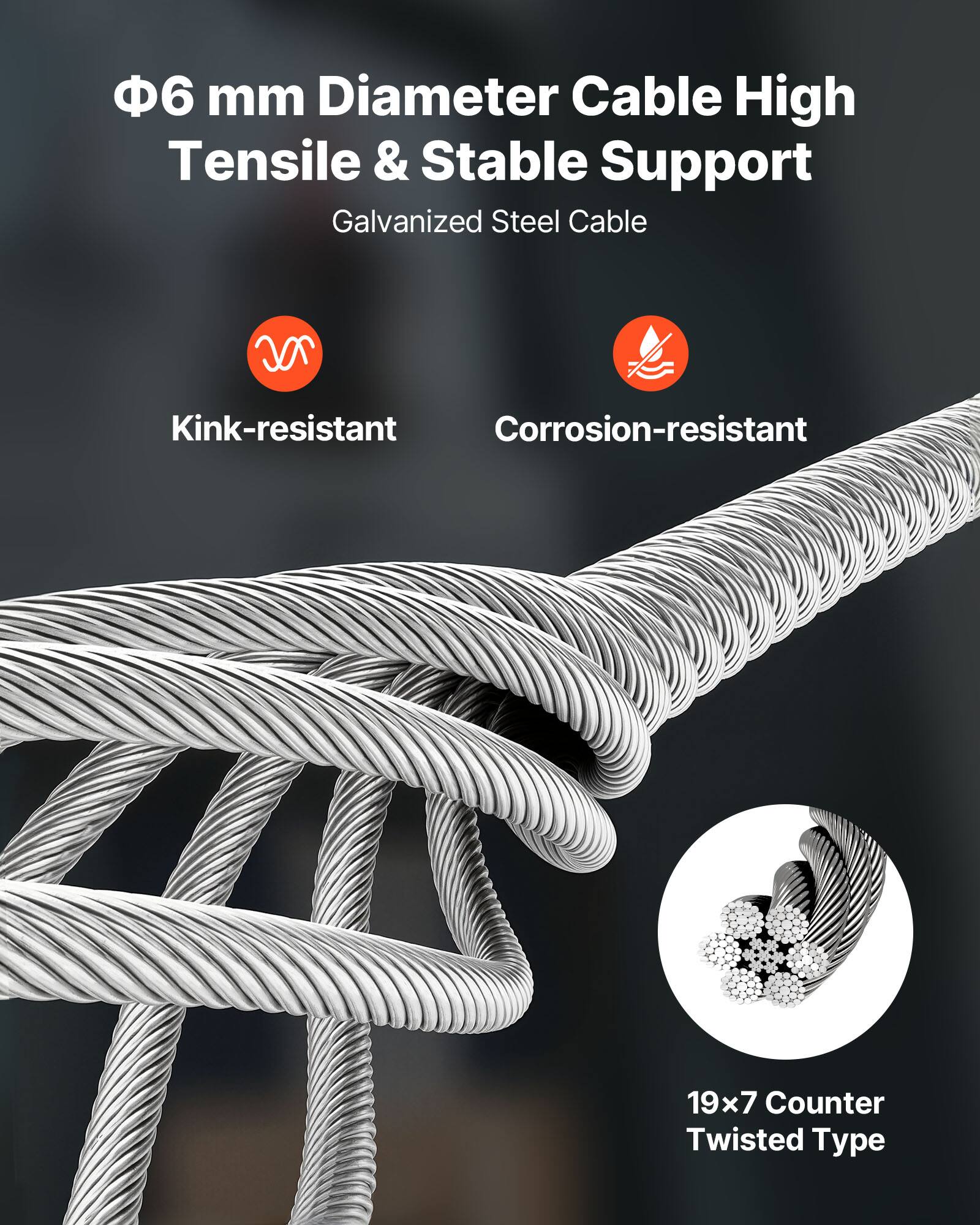 6 mm Diameter Cable High Tensile & Stable Support Galvanized Steel Cable

- Kink-resistant
- Corrosion-resistant

19x7 Counter Twisted Type