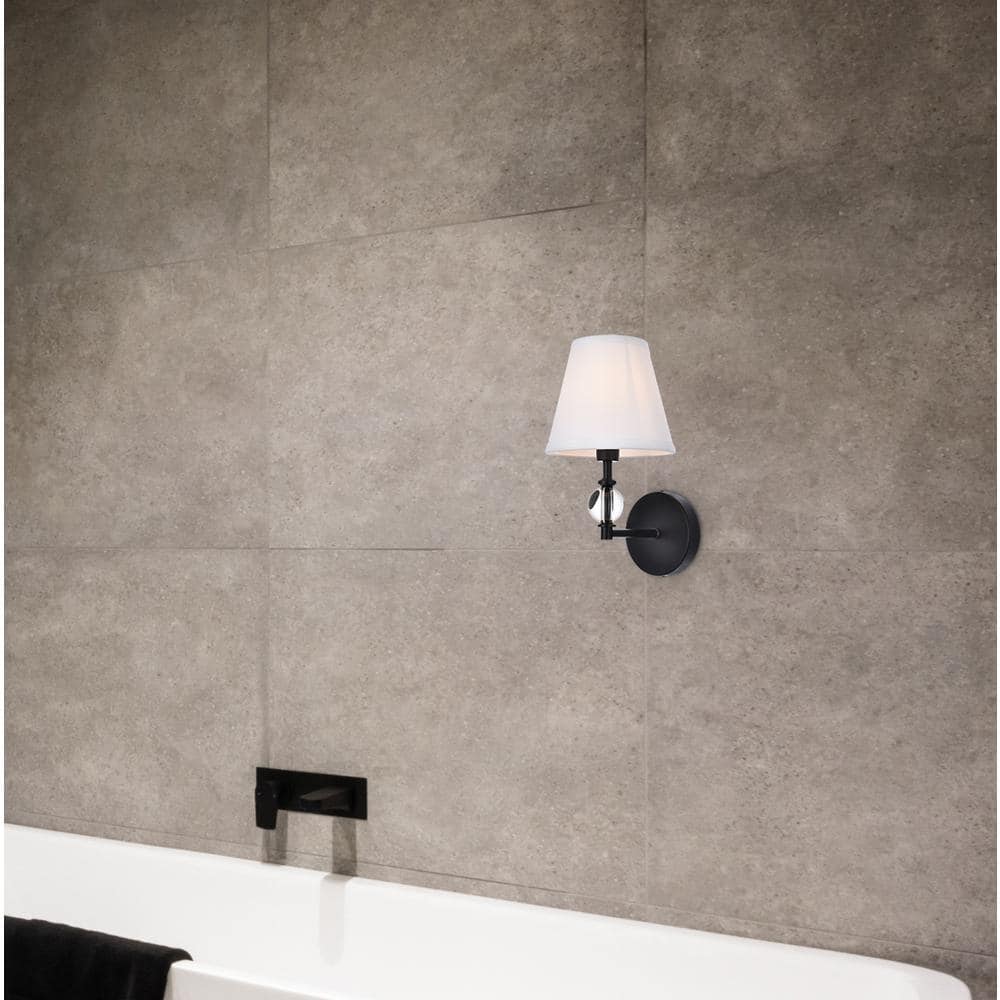 Living District - Bethany 1 light bath sconce in black with white fabric shade - Black And White Fabric Shade price history on PriceWatchPro