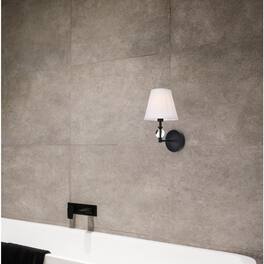 Living District - Bethany 1 light bath sconce in black with white fabric shade - Black And White Fabric Shade