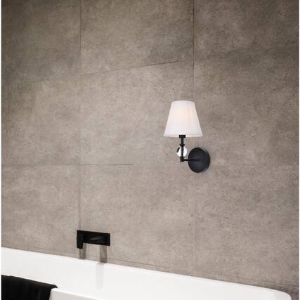 Front. Living District - Bethany 1 light bath sconce in black with white fabric shade - Black And White Fabric Shade.