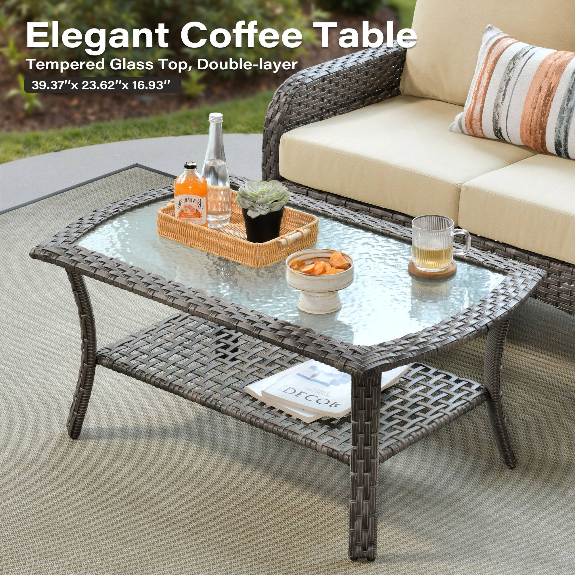 Elegant Coffee Table  
Tempered Glass Top, Double-layer  
39.37" x 23.62" x 16.93"